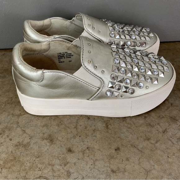 Ash Lynn Clodi Silver Studded Slip-On Leather Platform Shoes Size 31/13 - Picture 2 of 10